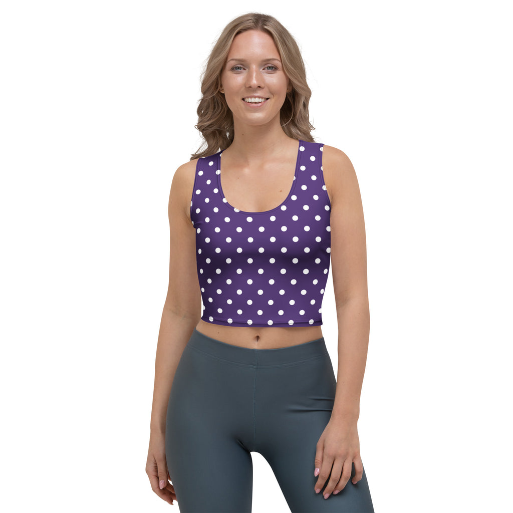 Women's Dark Purple Polka Dot Buttery Soft Crop Top- Quick-Drying UPF 50+ Stretch Top