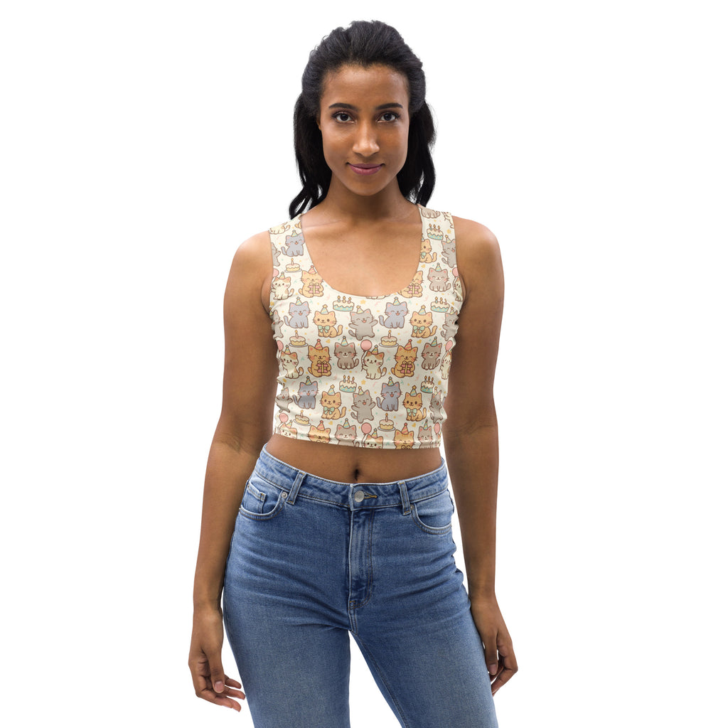 Women's Cat Birthday Buttery Soft Crop Top- Quick-Drying UPF 50+ Stretch Top