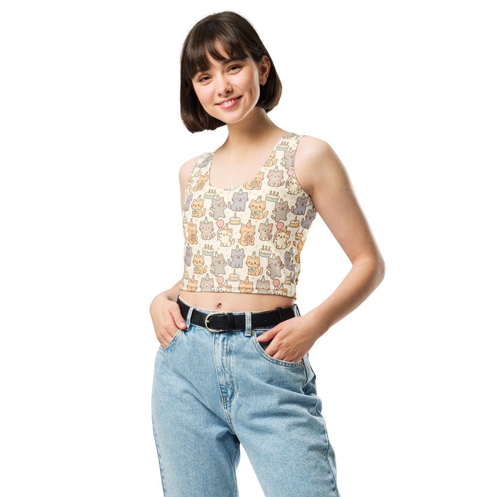 Women's Cat Birthday Buttery Soft Crop Top- Quick-Drying UPF 50+ Stretch Top