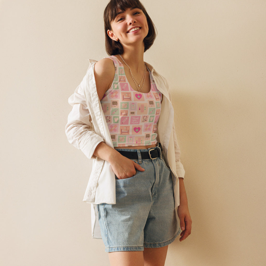Women's Pink Nurse Icon Buttery Soft Crop Top- Quick-Drying UPF 50+ Stretch Top