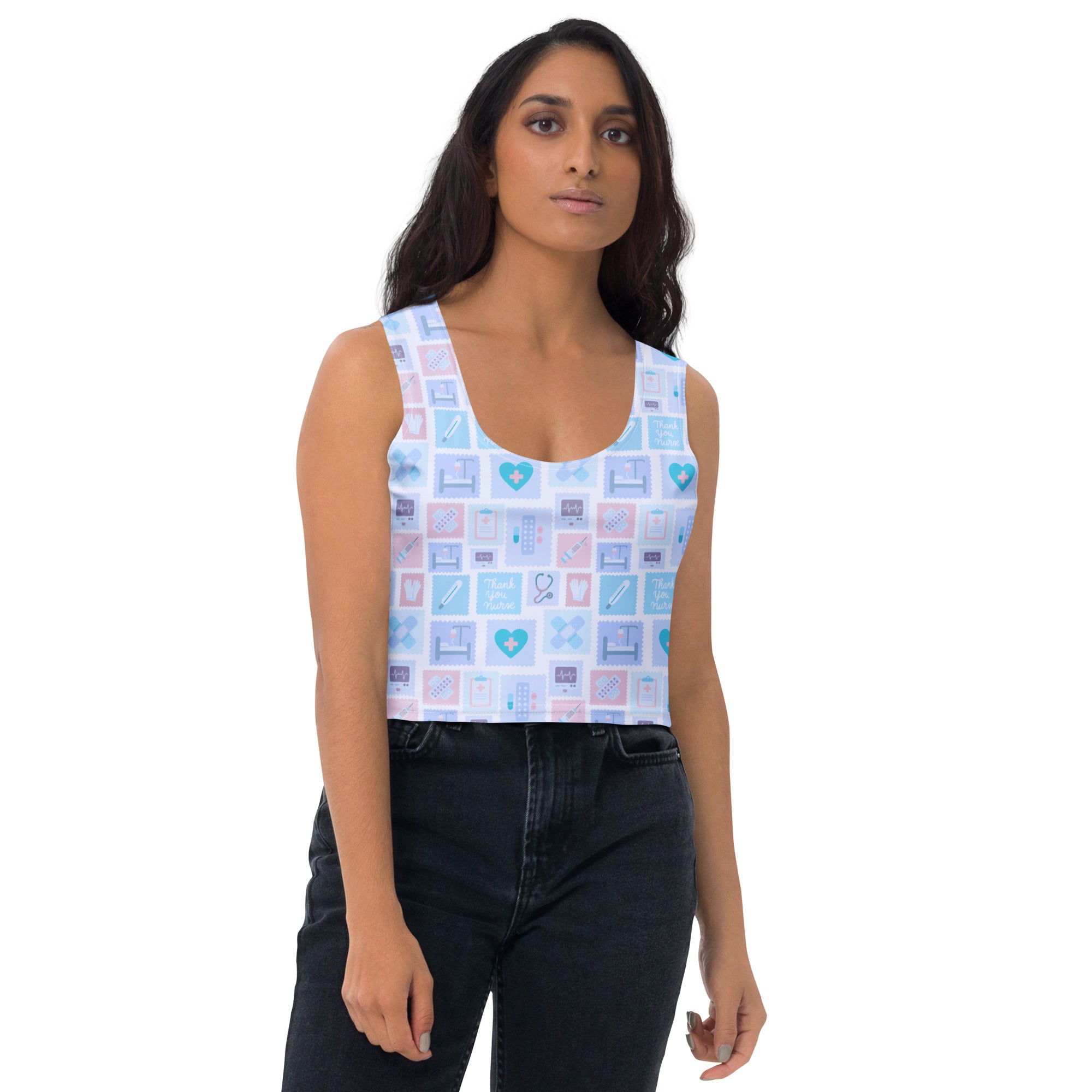 Women's Blue Nurse Icon Buttery Soft Crop Top- Quick-Drying UPF 50+ Stretch Top