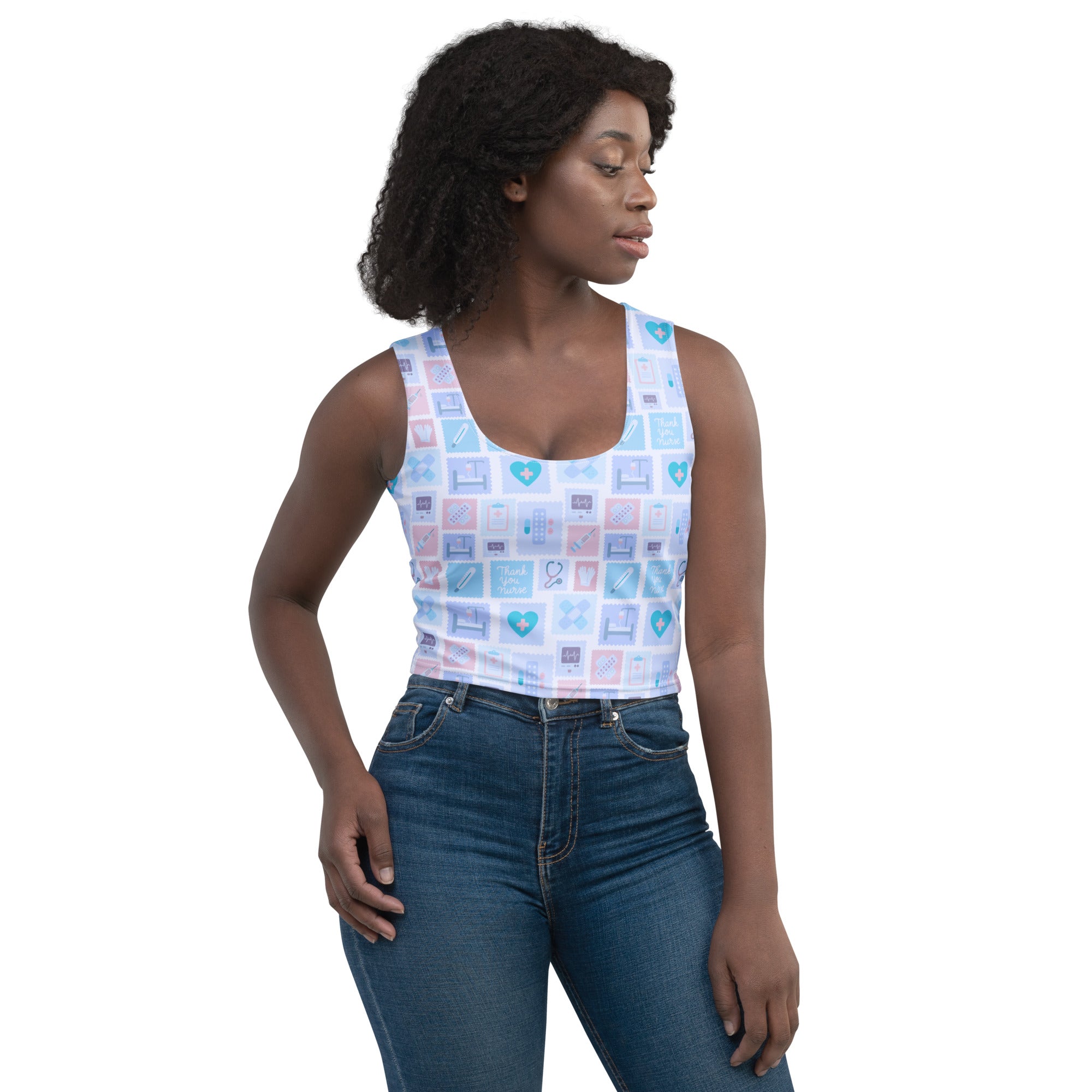 Women's Blue Nurse Icon Buttery Soft Crop Top- Quick-Drying UPF 50+ Stretch Top