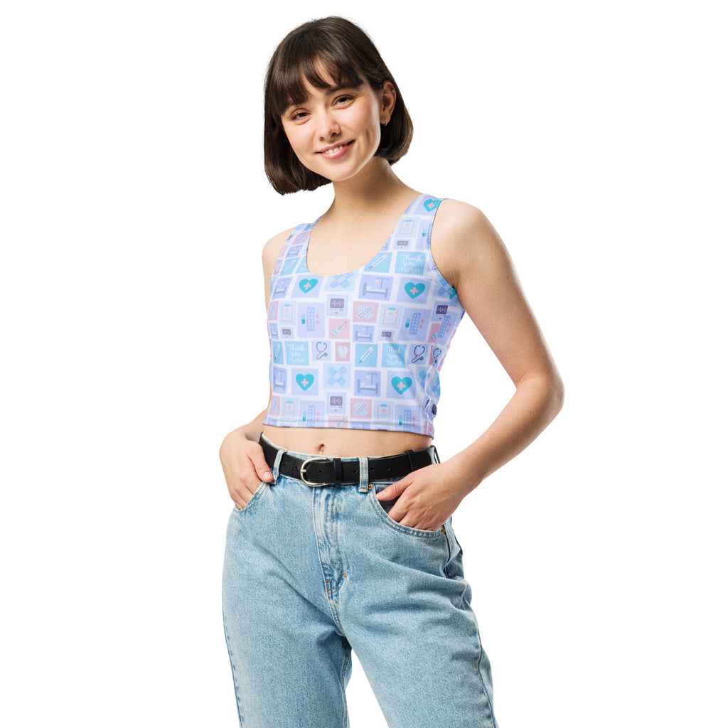 Women's Blue Nurse Icon Buttery Soft Crop Top- Quick-Drying UPF 50+ Stretch Top
