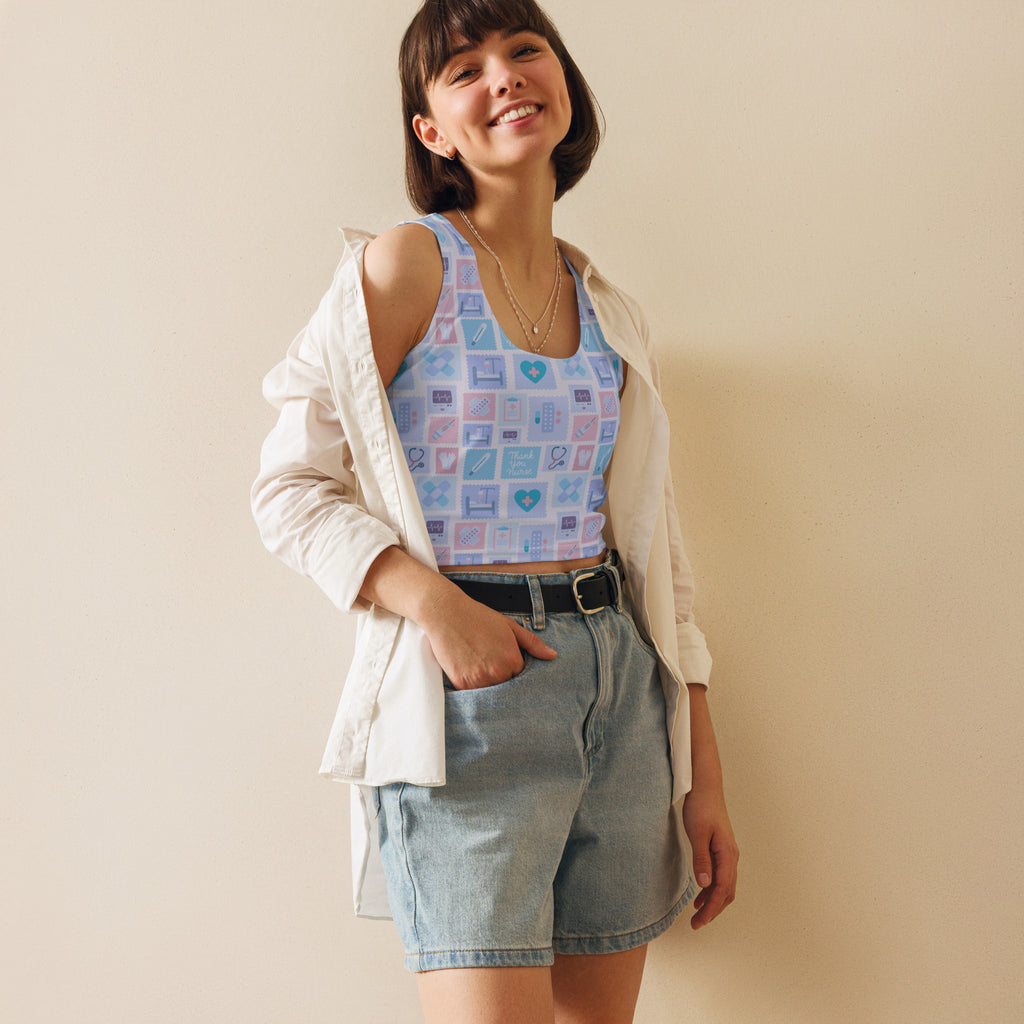 Women's Blue Nurse Icon Buttery Soft Crop Top- Quick-Drying UPF 50+ Stretch Top
