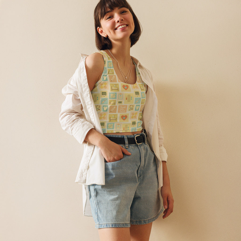 Women's Yellow Nurse Icon Buttery Soft Crop Top- Quick-Drying UPF 50+ Stretch Top