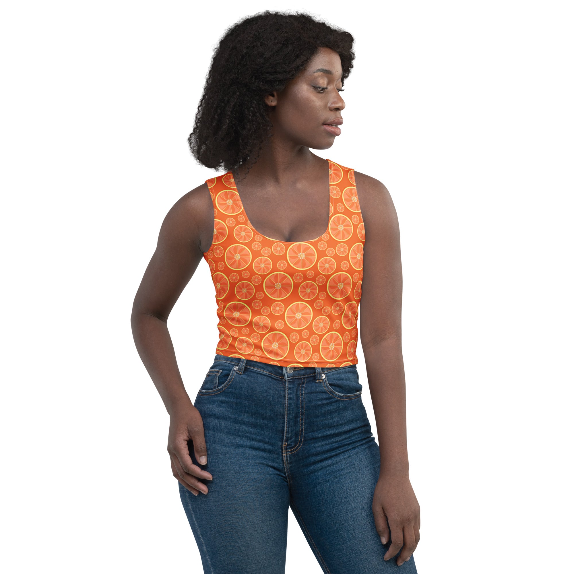 Women's Orange Citrus Buttery Soft Crop Top- Quick-Drying UPF 50+ Stretch Top