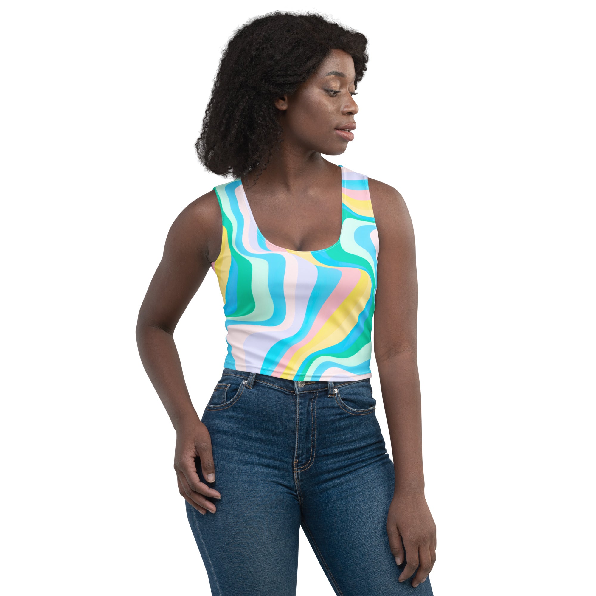 Women's Pastel Wave Buttery Soft Crop Top- Quick-Drying UPF 50+ Stretch Top