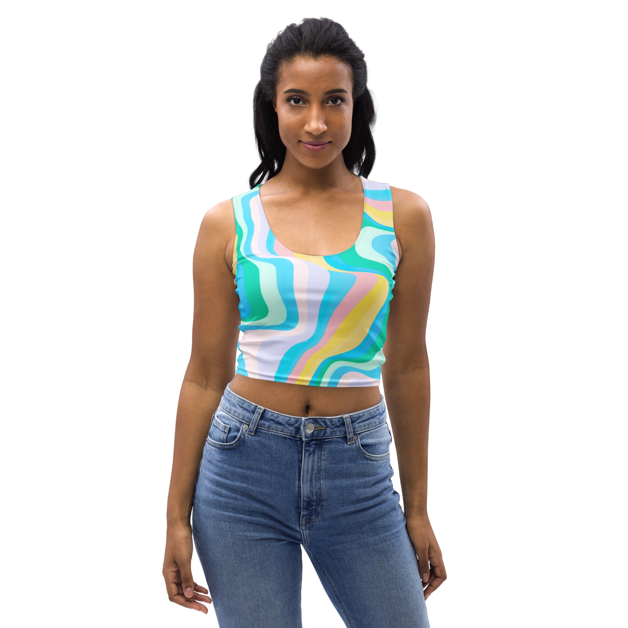 Women's Pastel Wave Buttery Soft Crop Top- Quick-Drying UPF 50+ Stretch Top