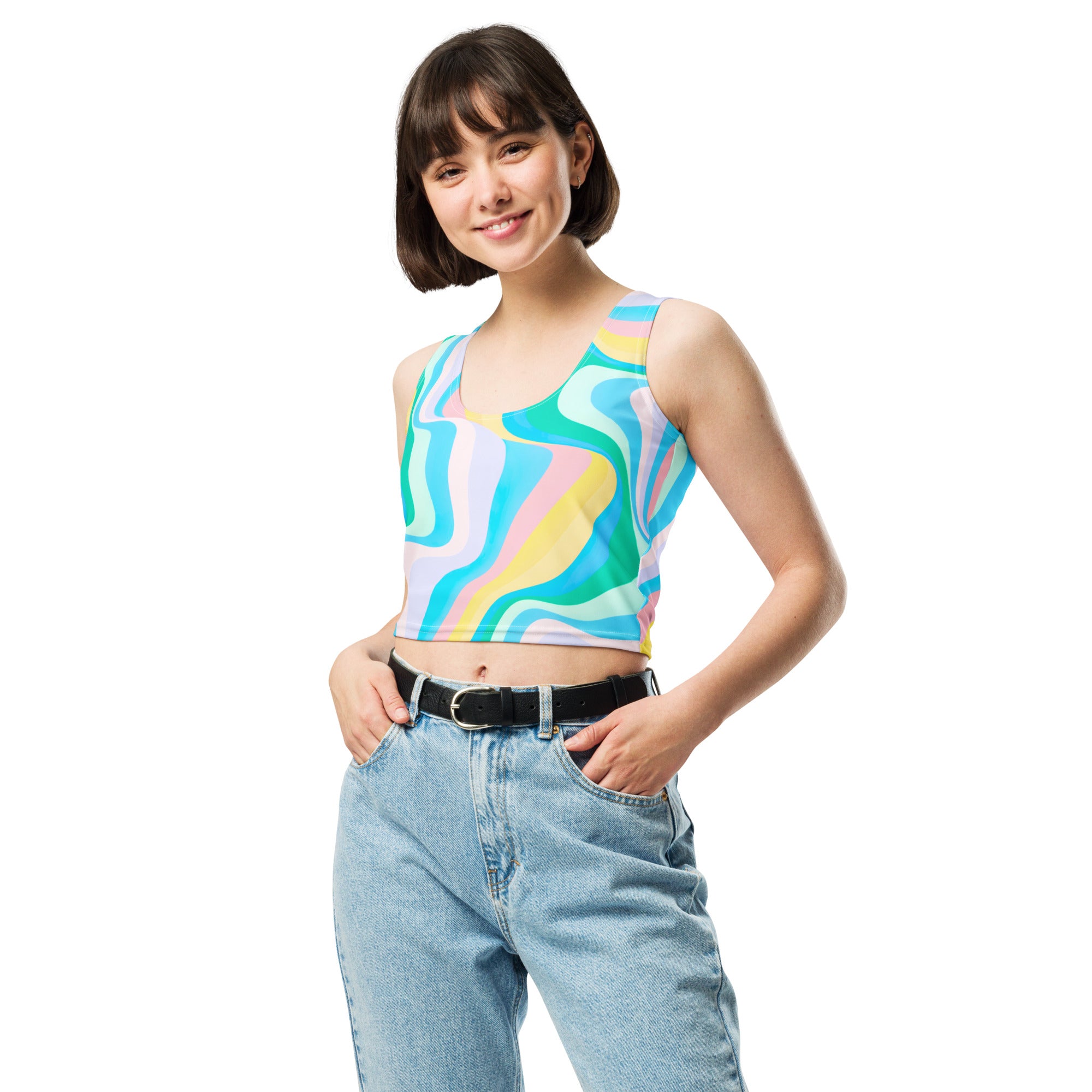 Women's Pastel Wave Buttery Soft Crop Top- Quick-Drying UPF 50+ Stretch Top