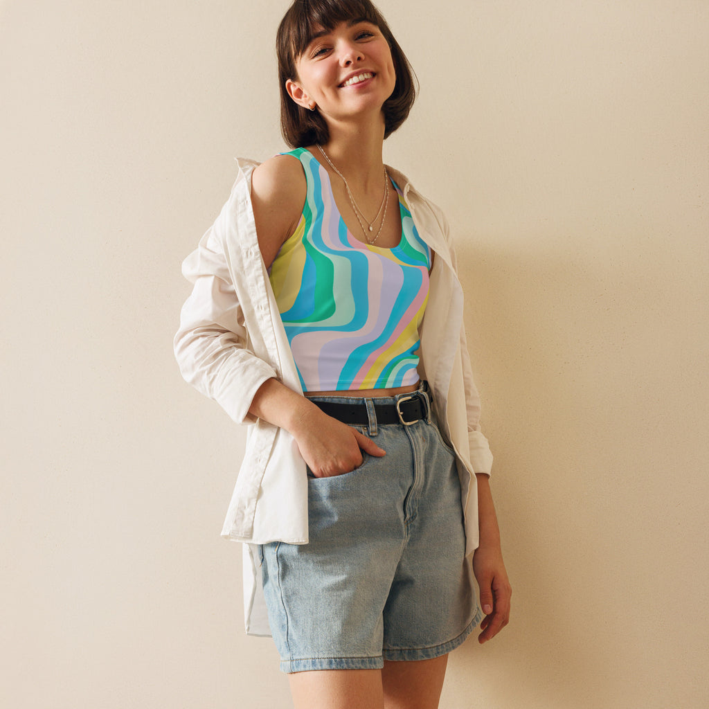 Women's Pastel Wave Buttery Soft Crop Top- Quick-Drying UPF 50+ Stretch Top