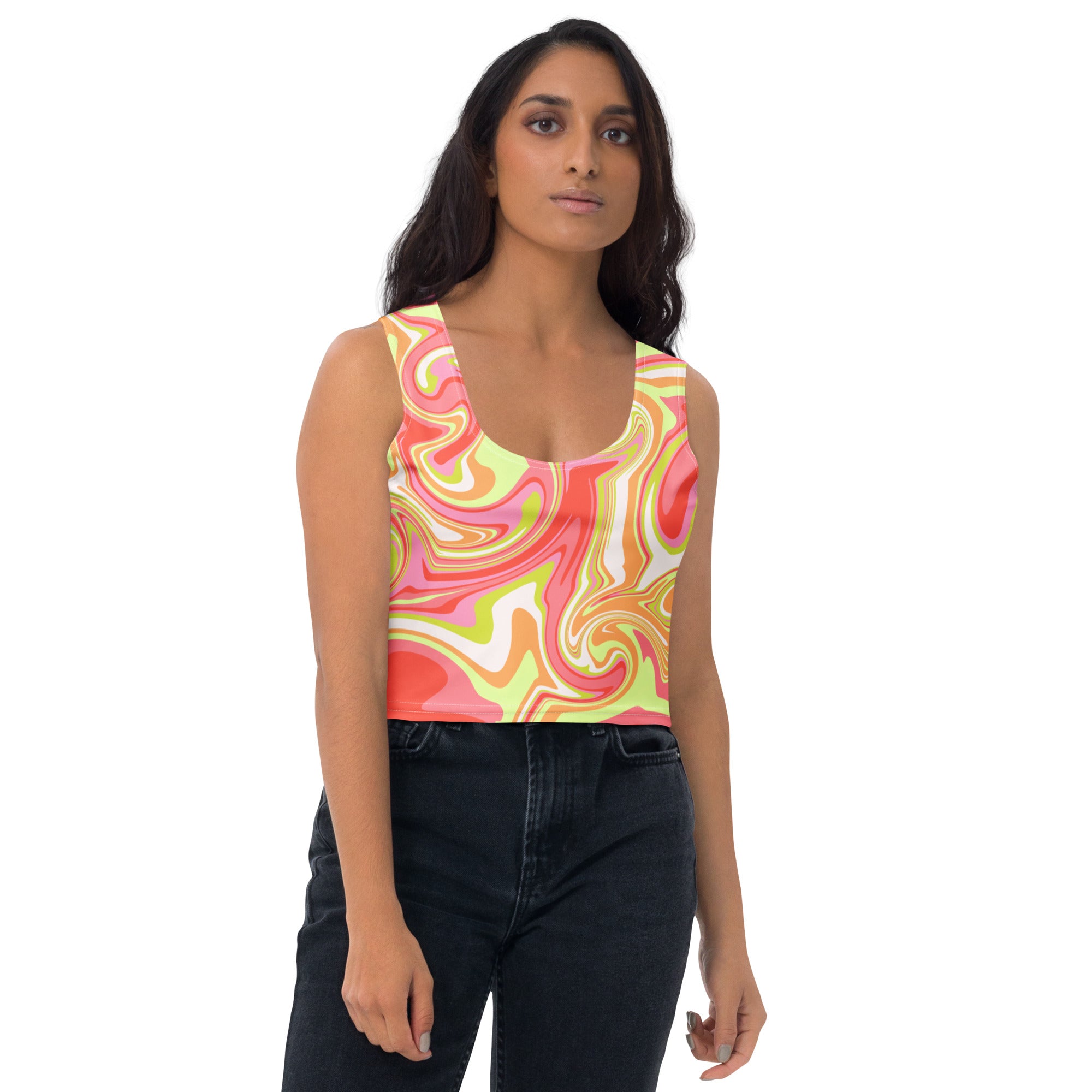 Women's Neon Swirl Buttery Soft Crop Top- Quick-Drying UPF 50+ Stretch Top