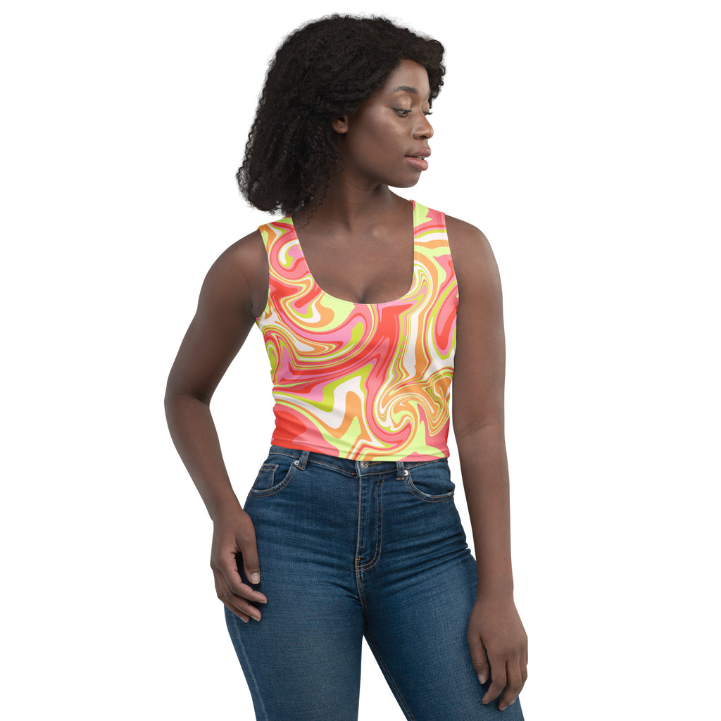 Women's Neon Swirl Buttery Soft Crop Top- Quick-Drying UPF 50+ Stretch Top