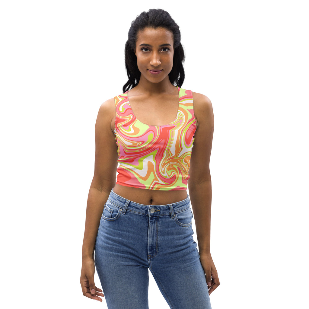 Women's Neon Swirl Buttery Soft Crop Top- Quick-Drying UPF 50+ Stretch Top