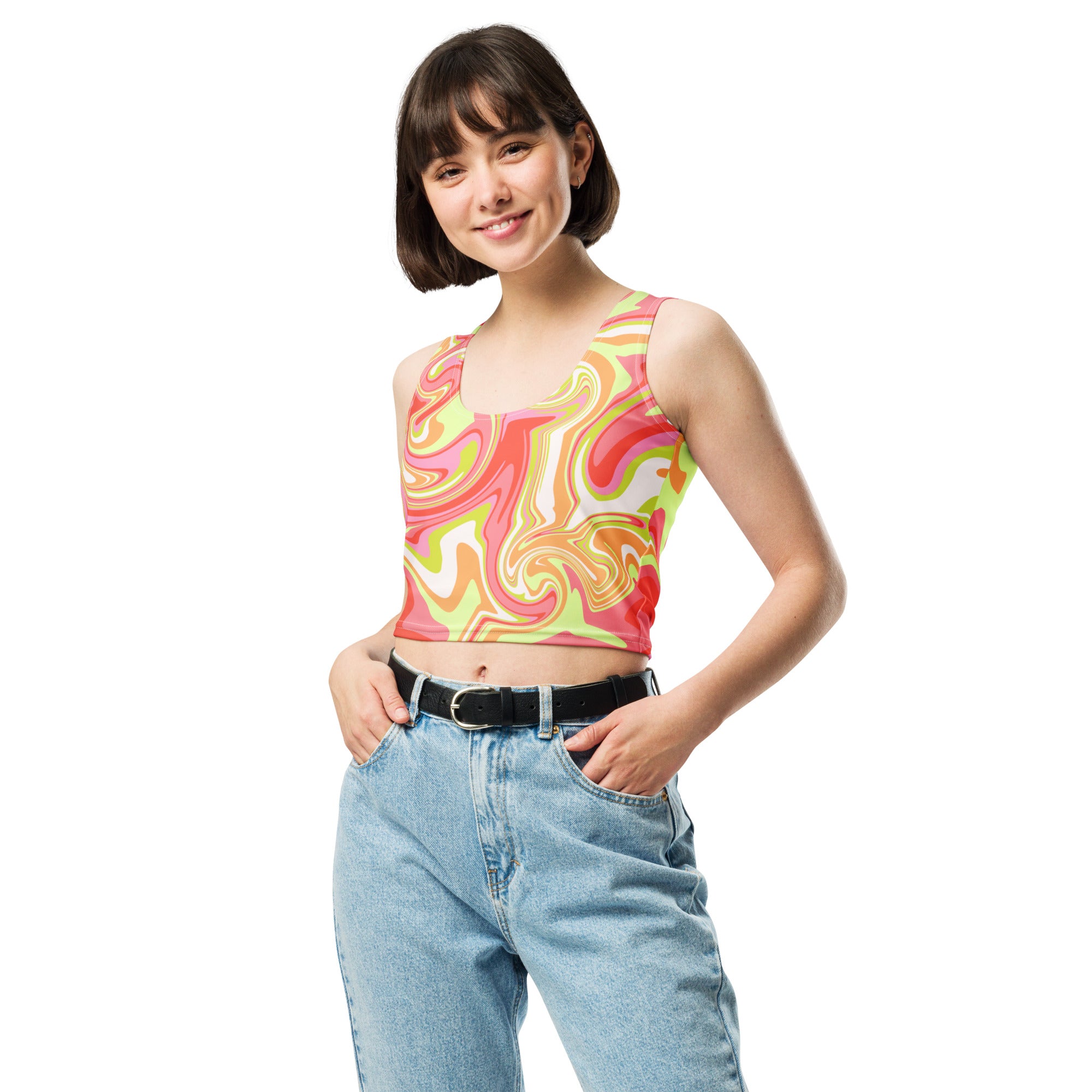 Women's Neon Swirl Buttery Soft Crop Top- Quick-Drying UPF 50+ Stretch Top