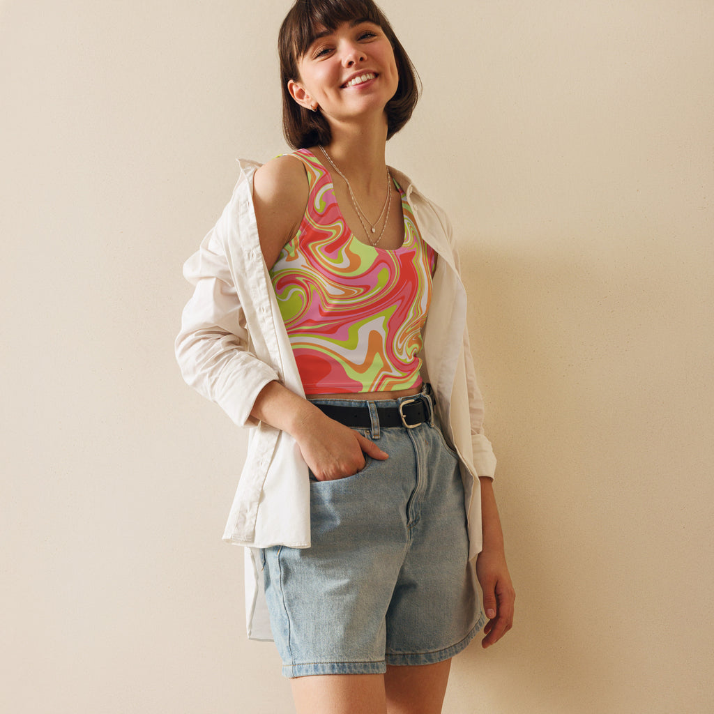Women's Neon Swirl Buttery Soft Crop Top- Quick-Drying UPF 50+ Stretch Top