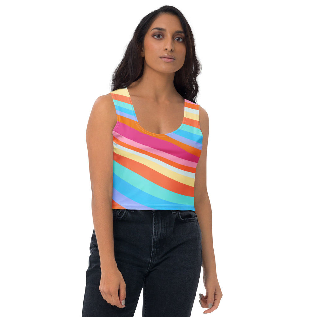 Women's Colorful Wavy Stripe Buttery Soft Crop Top- Quick-Drying UPF 50+ Stretch Top