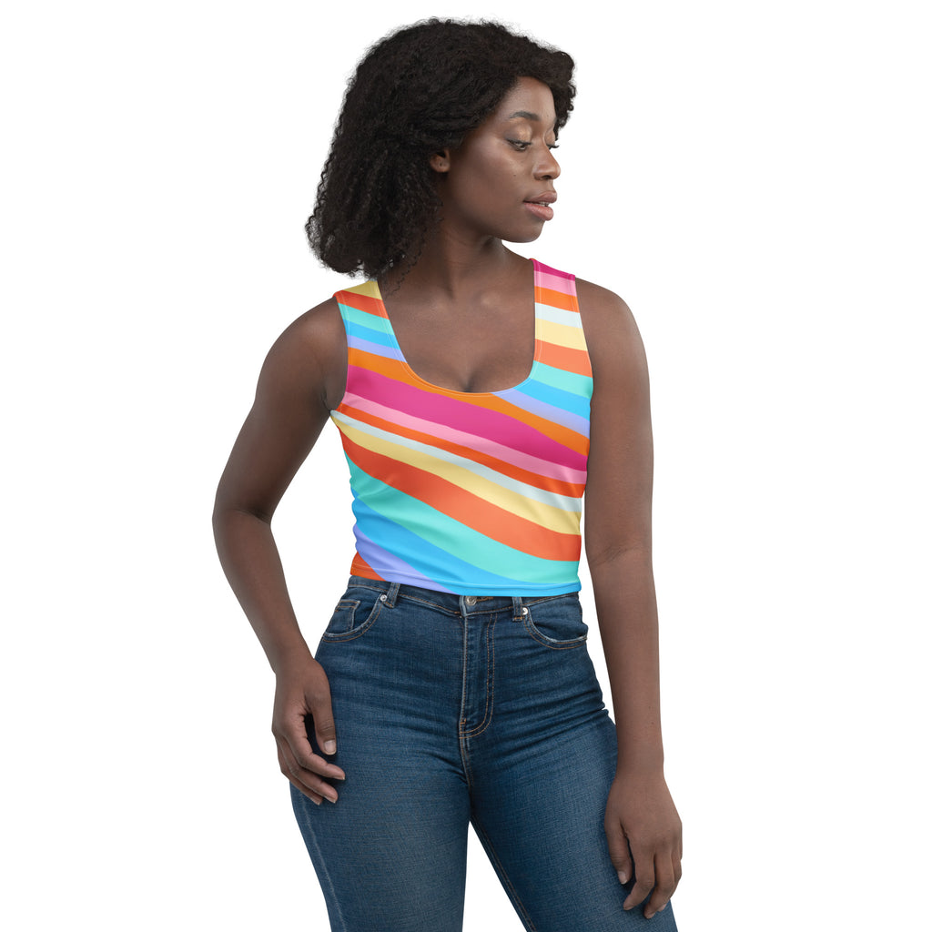 Women's Colorful Wavy Stripe Buttery Soft Crop Top- Quick-Drying UPF 50+ Stretch Top