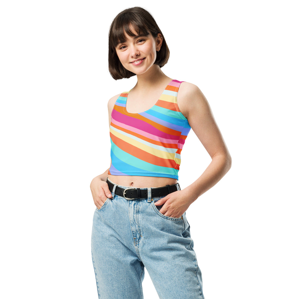 Women's Colorful Wavy Stripe Buttery Soft Crop Top- Quick-Drying UPF 50+ Stretch Top