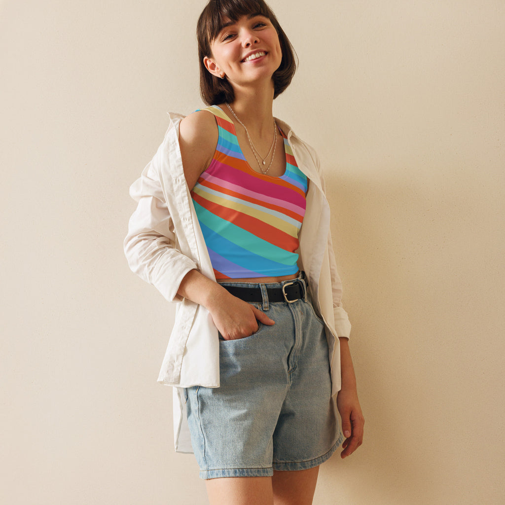 Women's Colorful Wavy Stripe Buttery Soft Crop Top- Quick-Drying UPF 50+ Stretch Top