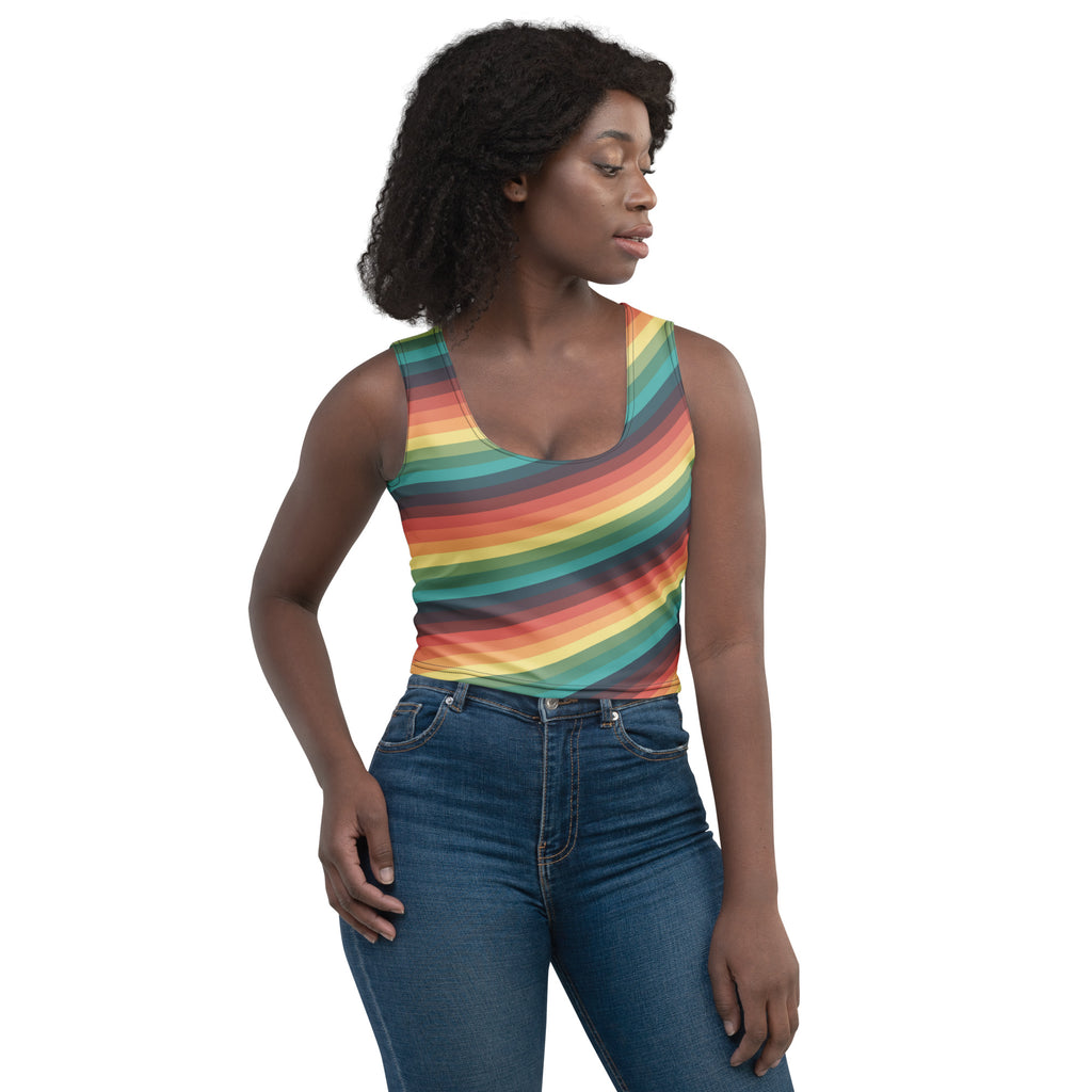Women's Vintage Rainbow Stripe Buttery Soft Crop Top- Quick-Drying UPF 50+ Stretch Top