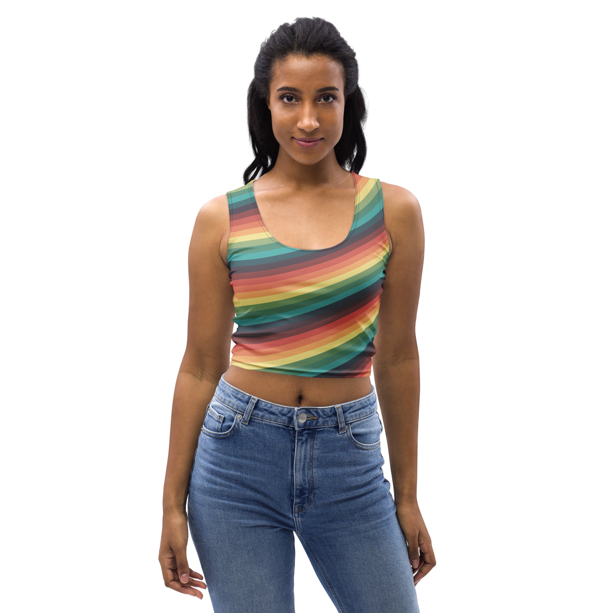 Women's Vintage Rainbow Stripe Buttery Soft Crop Top- Quick-Drying UPF 50+ Stretch Top