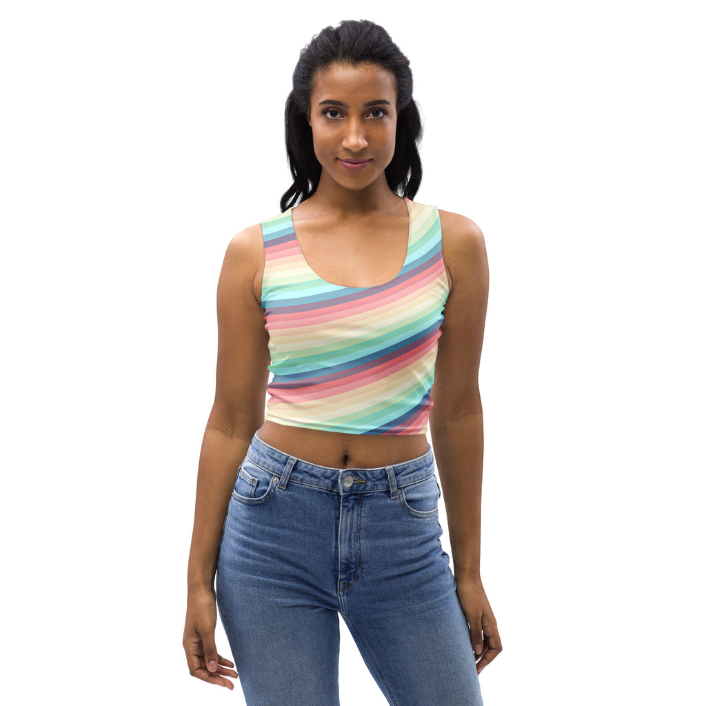 Women's Pastel Beach Rainbow Stripe Buttery Soft Crop Top- Quick-Drying UPF 50+ Stretch Top