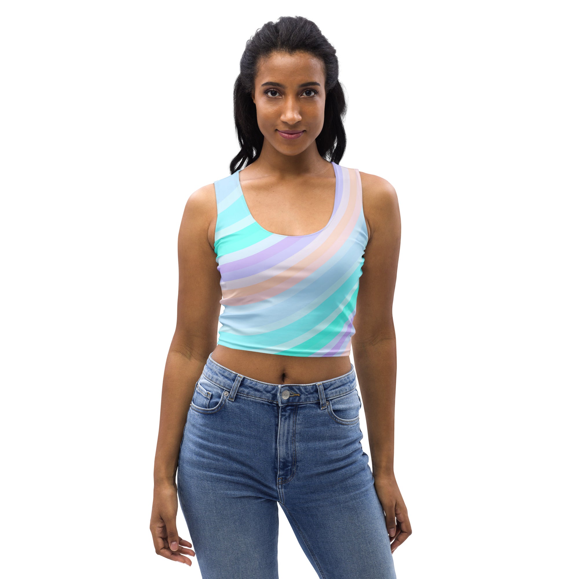 Women's Soft Pastel Stripe Buttery Soft Crop Top- Quick-Drying UPF 50+ Stretch Top