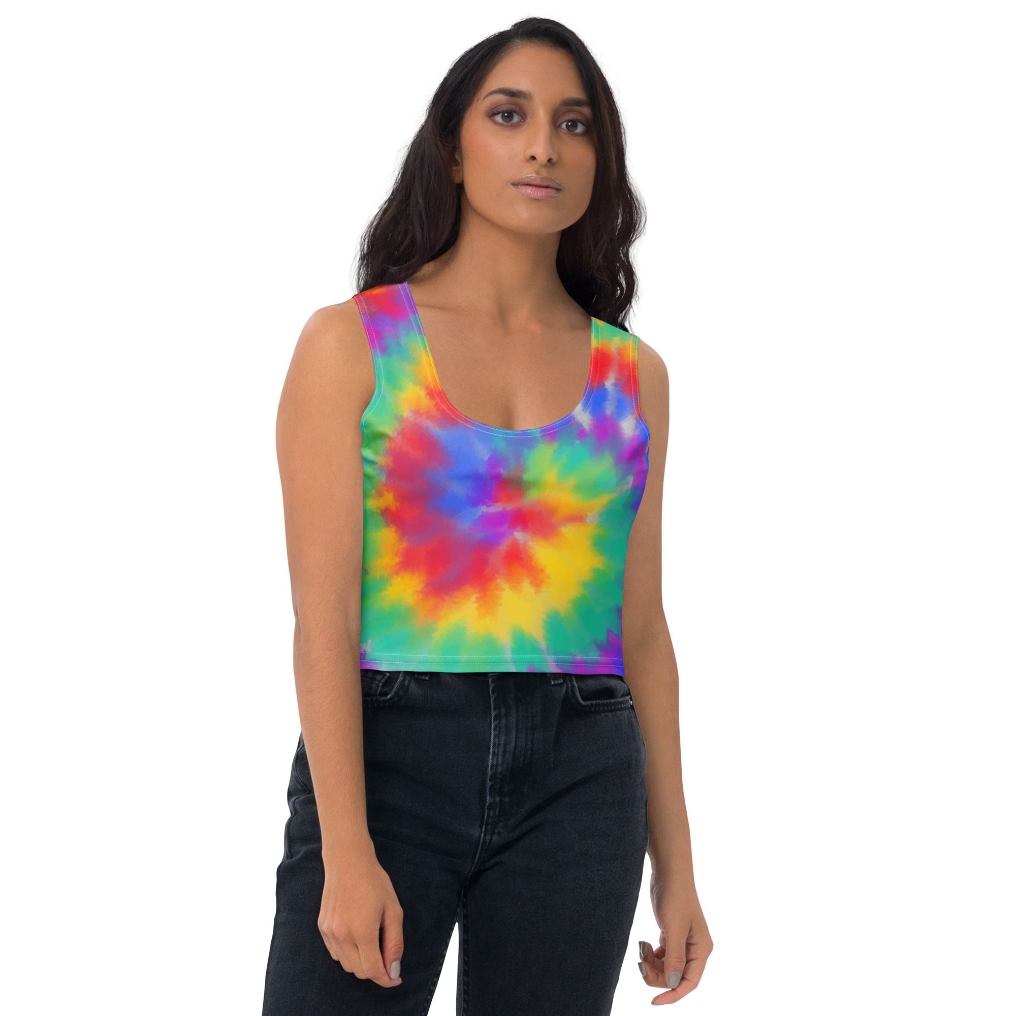 Women's Bright Watercolor Tie Dye Buttery Soft Crop Top- Quick-Drying UPF 50+ Stretch Top