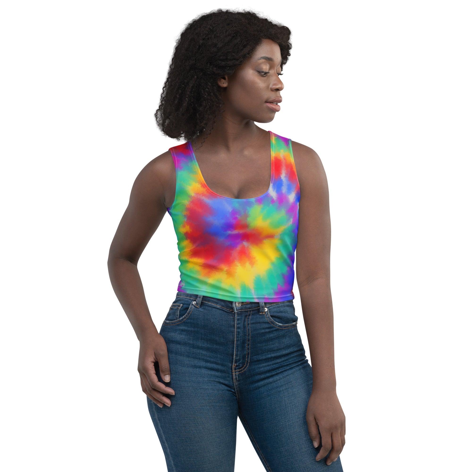 Women's Bright Watercolor Tie Dye Buttery Soft Crop Top- Quick-Drying UPF 50+ Stretch Top