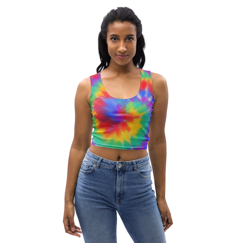 Women's Bright Watercolor Tie Dye Buttery Soft Crop Top- Quick-Drying UPF 50+ Stretch Top