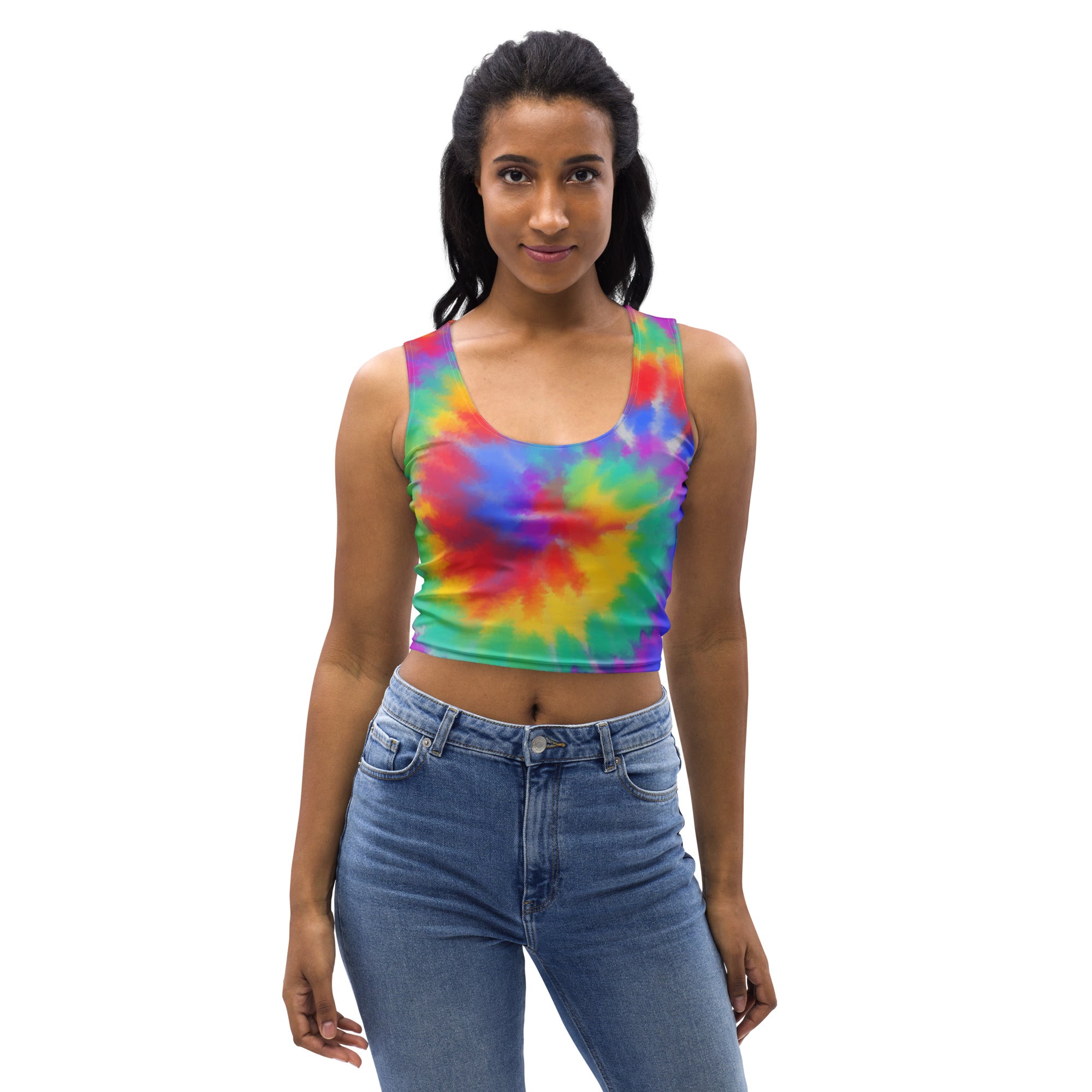 Women's Bright Watercolor Tie Dye Buttery Soft Crop Top- Quick-Drying UPF 50+ Stretch Top