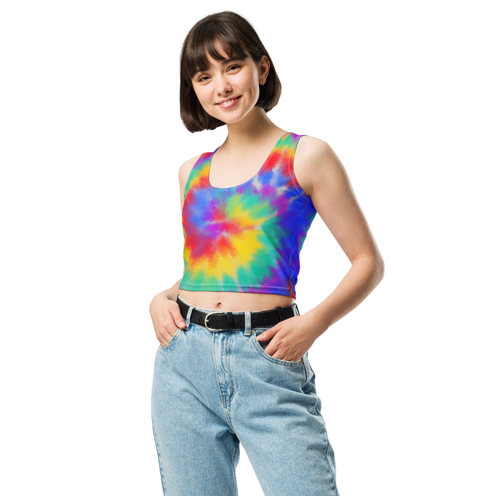 Women's Bright Watercolor Tie Dye Buttery Soft Crop Top- Quick-Drying UPF 50+ Stretch Top