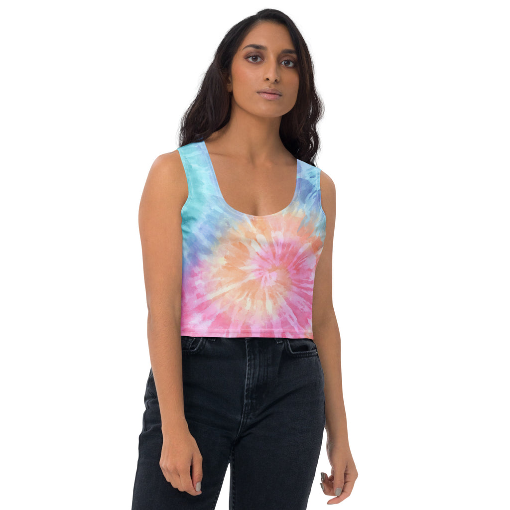 Women's Pastel Watercolor Tie Dye Buttery Soft Crop Top- Quick-Drying UPF 50+ Stretch Top