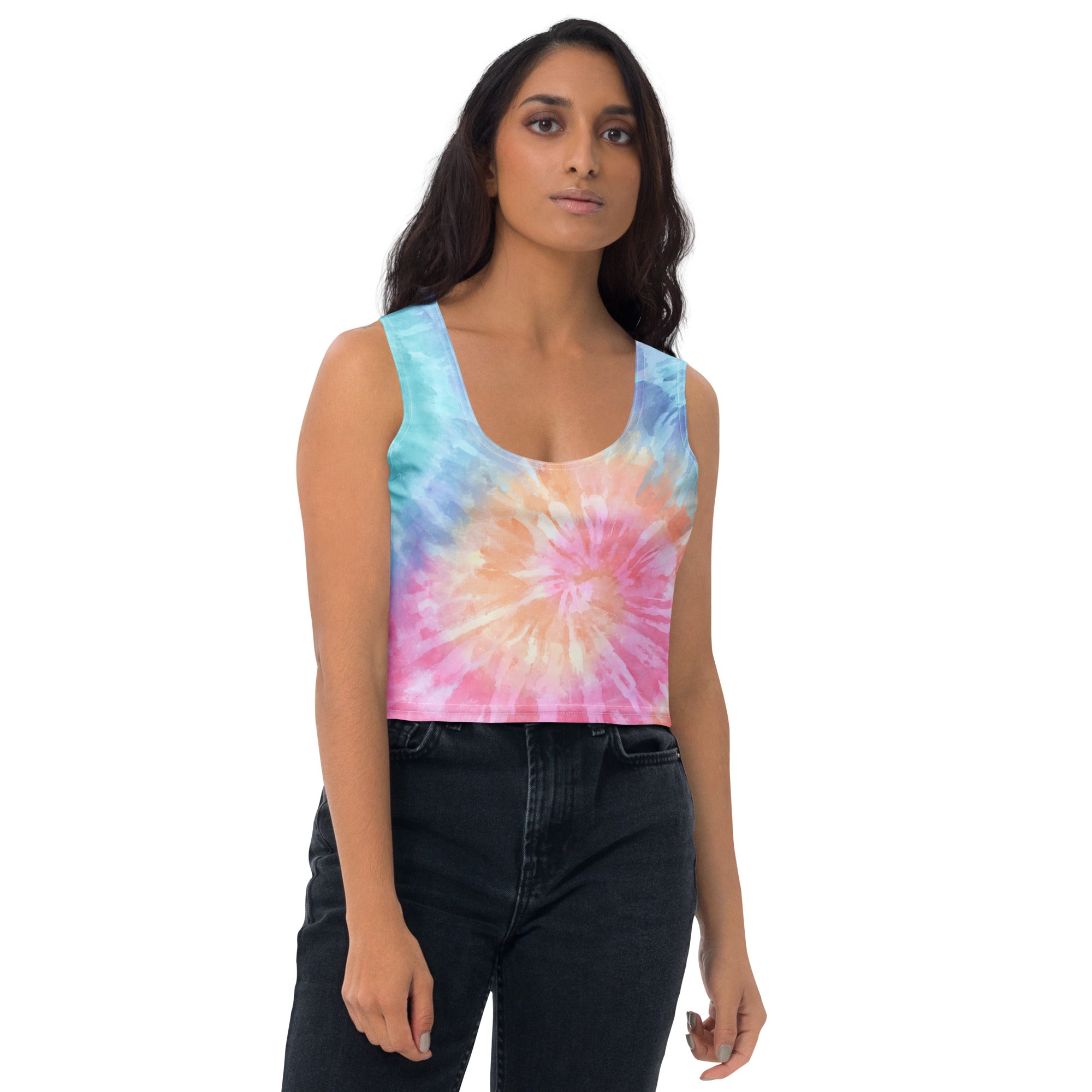 Women's Pastel Watercolor Tie Dye Buttery Soft Crop Top- Quick-Drying UPF 50+ Stretch Top