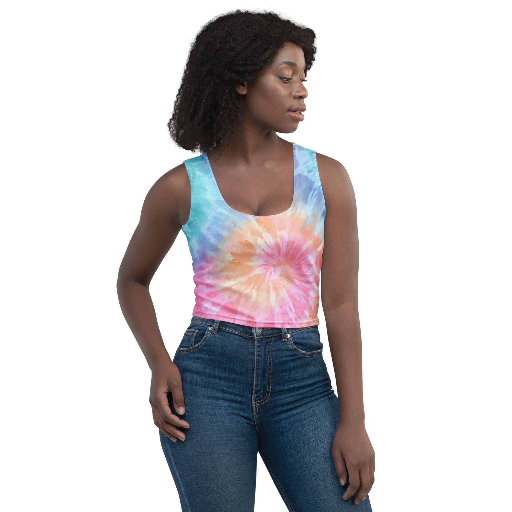 Women's Pastel Watercolor Tie Dye Buttery Soft Crop Top- Quick-Drying UPF 50+ Stretch Top