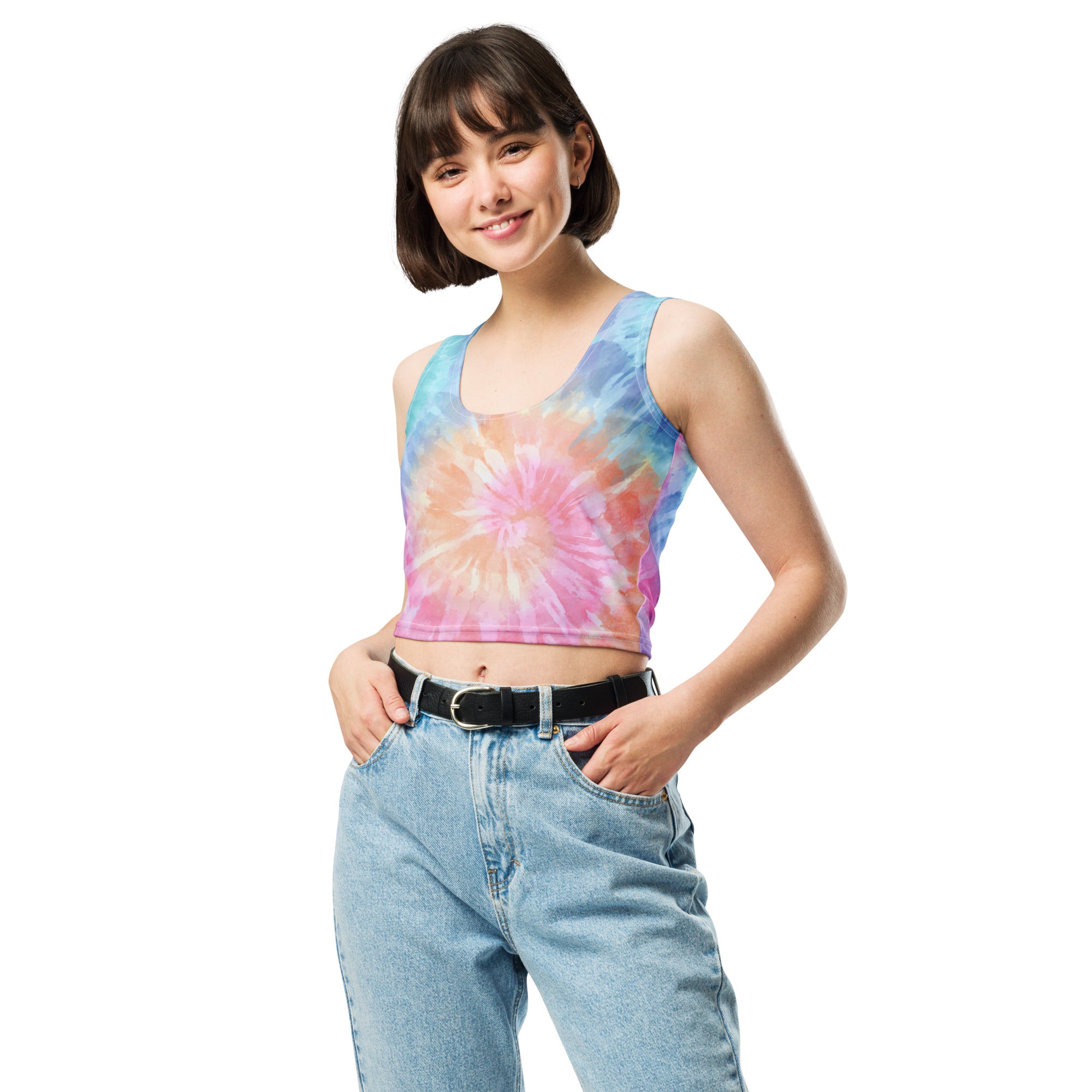 Women's Pastel Watercolor Tie Dye Buttery Soft Crop Top- Quick-Drying UPF 50+ Stretch Top