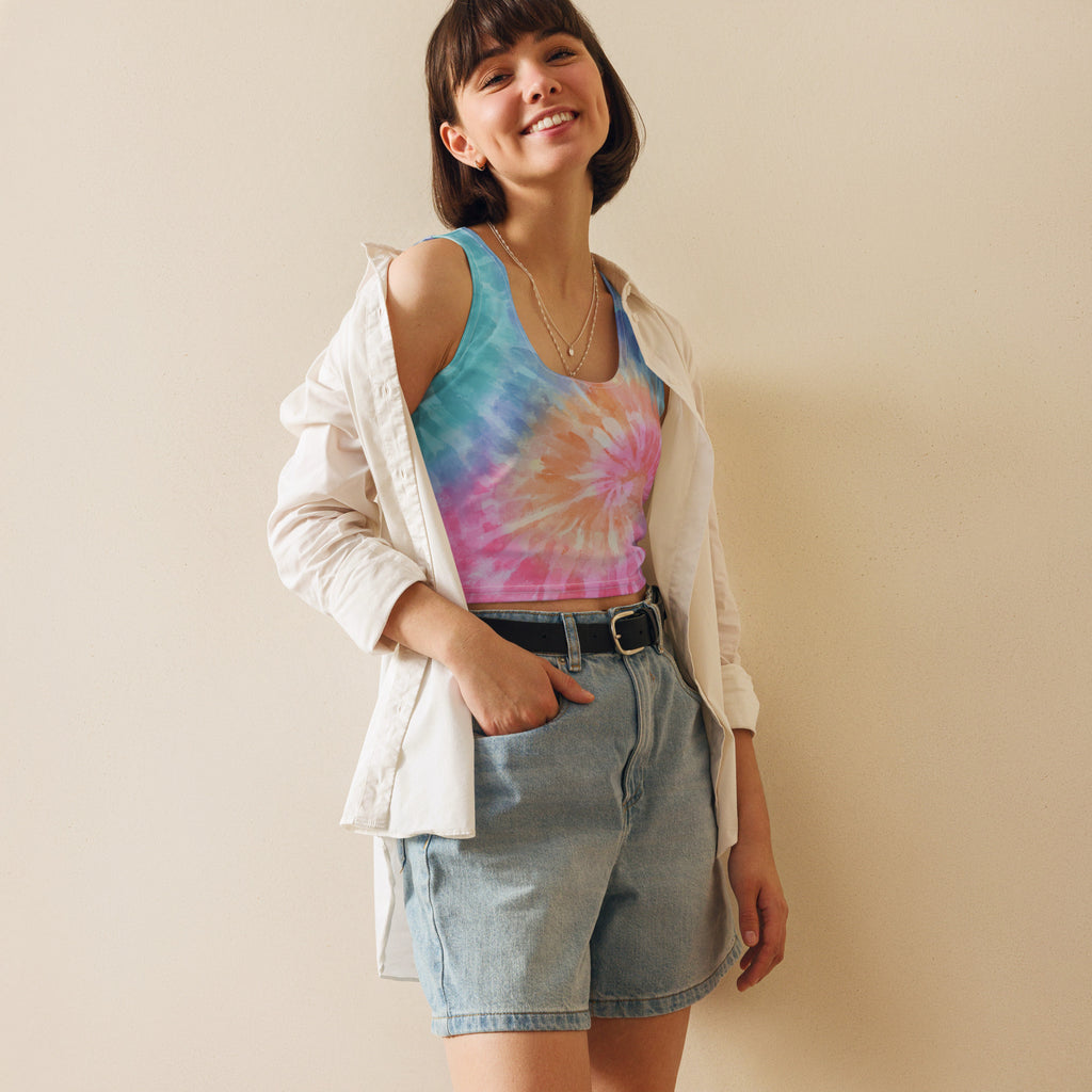 Women's Pastel Watercolor Tie Dye Buttery Soft Crop Top- Quick-Drying UPF 50+ Stretch Top