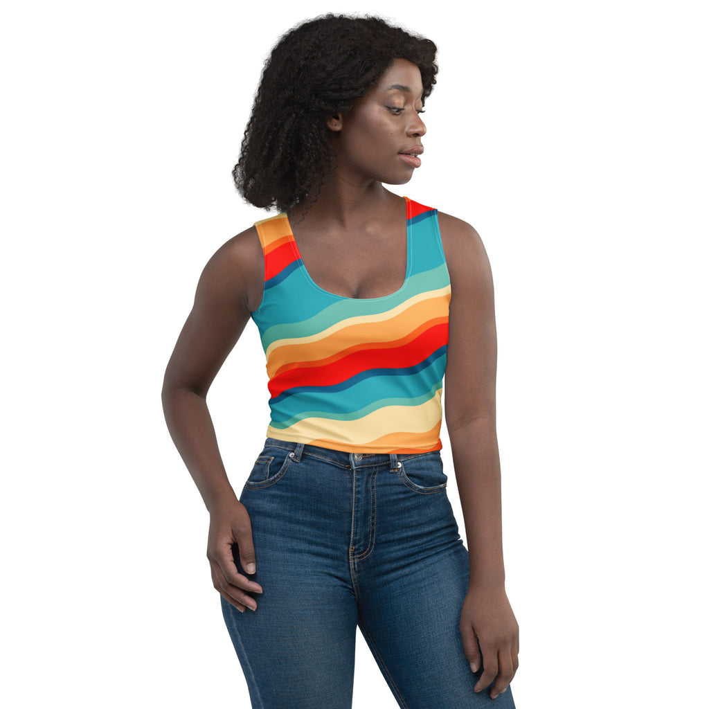 Women's Bright Retro Wave Buttery Soft Crop Top- Quick-Drying UPF 50+ Stretch Top