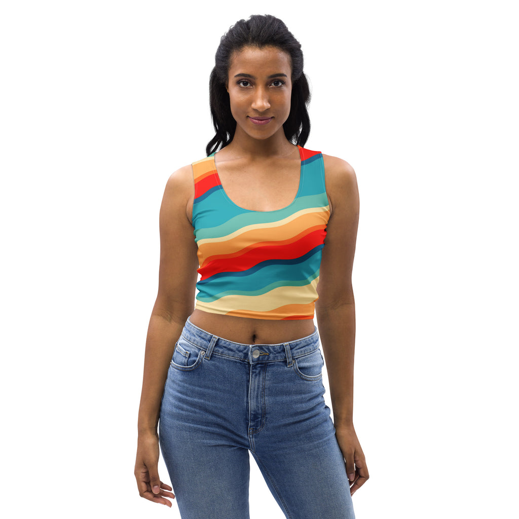 Women's Bright Retro Wave Buttery Soft Crop Top- Quick-Drying UPF 50+ Stretch Top