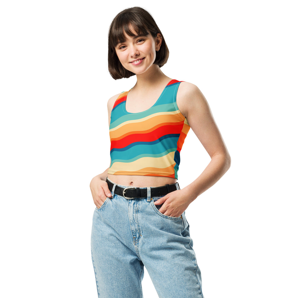 Women's Bright Retro Wave Buttery Soft Crop Top- Quick-Drying UPF 50+ Stretch Top