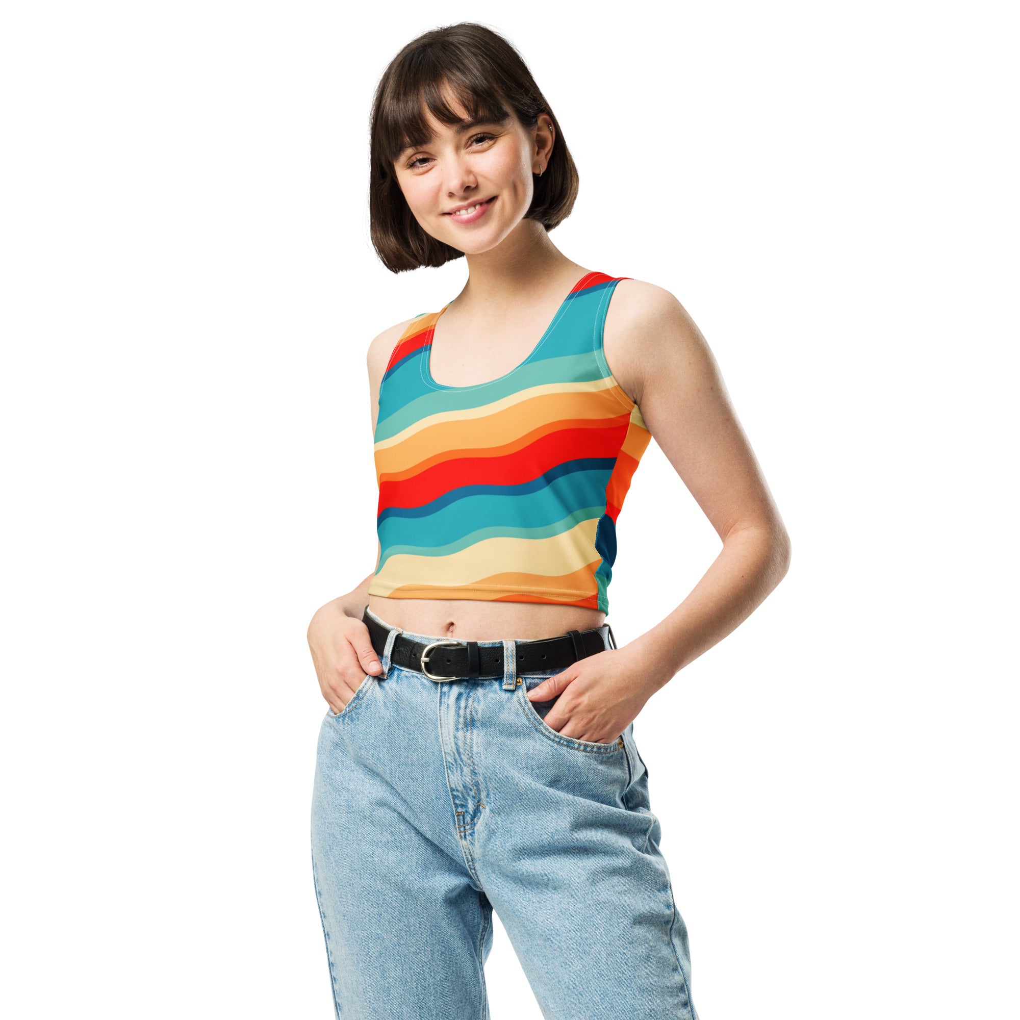 Women's Bright Retro Wave Buttery Soft Crop Top- Quick-Drying UPF 50+ Stretch Top