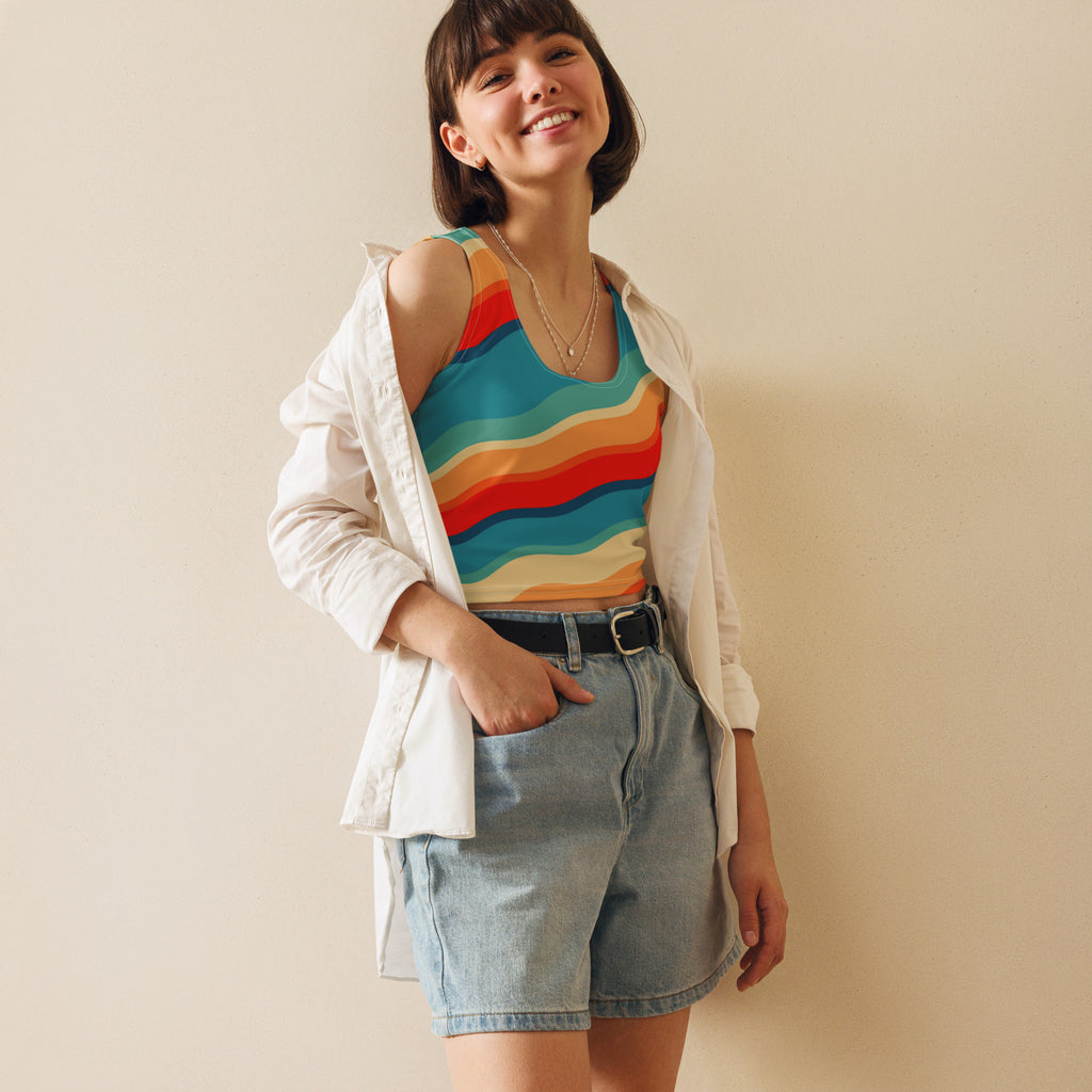Women's Bright Retro Wave Buttery Soft Crop Top- Quick-Drying UPF 50+ Stretch Top