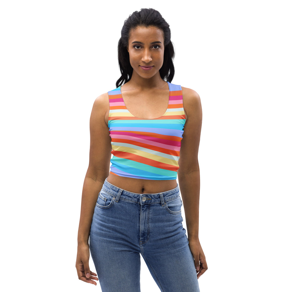 Women's Beach Rainbow Stripe Buttery Soft Crop Top- Quick-Drying UPF 50+ Stretch Top