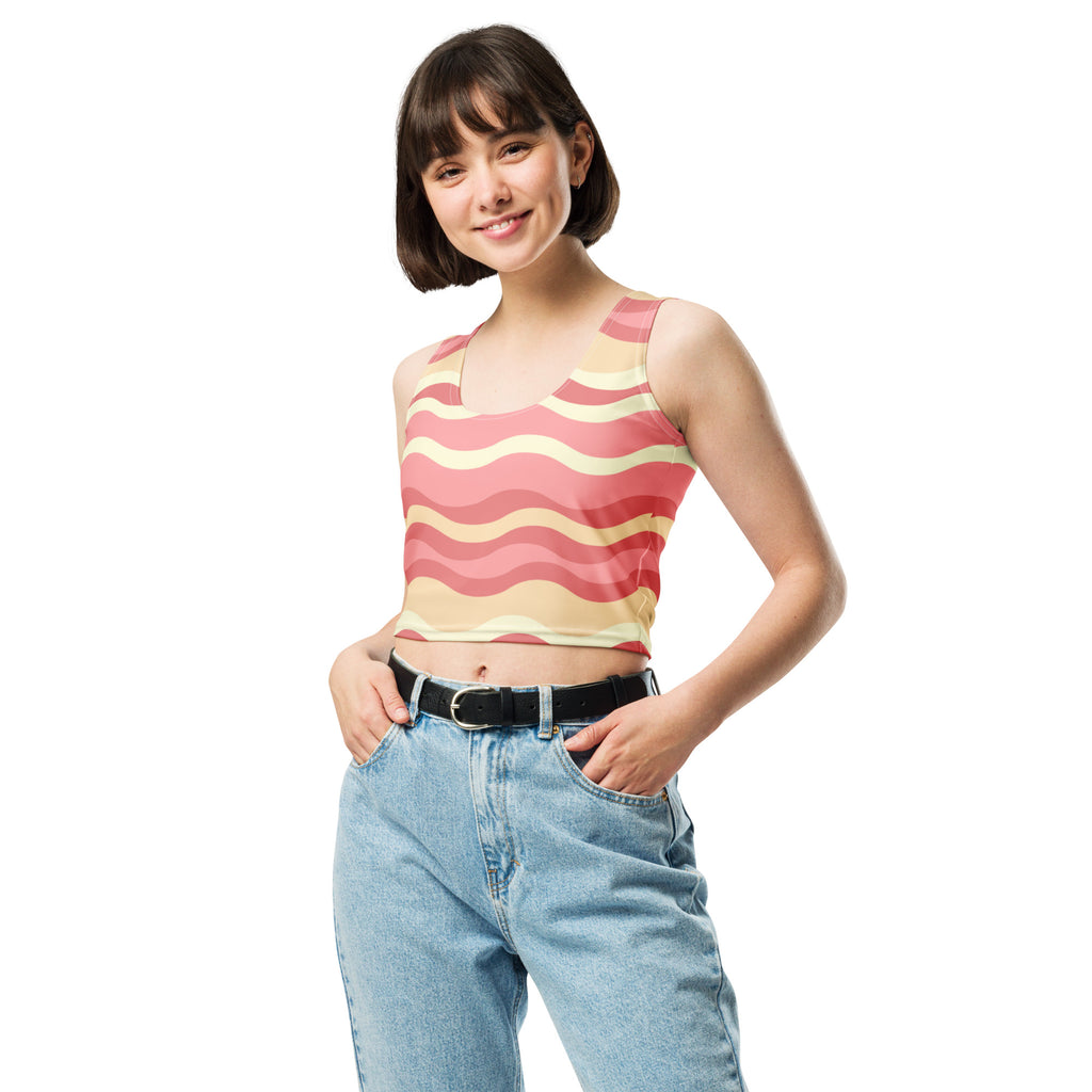 Women's Pink Retro Wave Buttery Soft Crop Top- Quick-Drying UPF 50+ Stretch Top