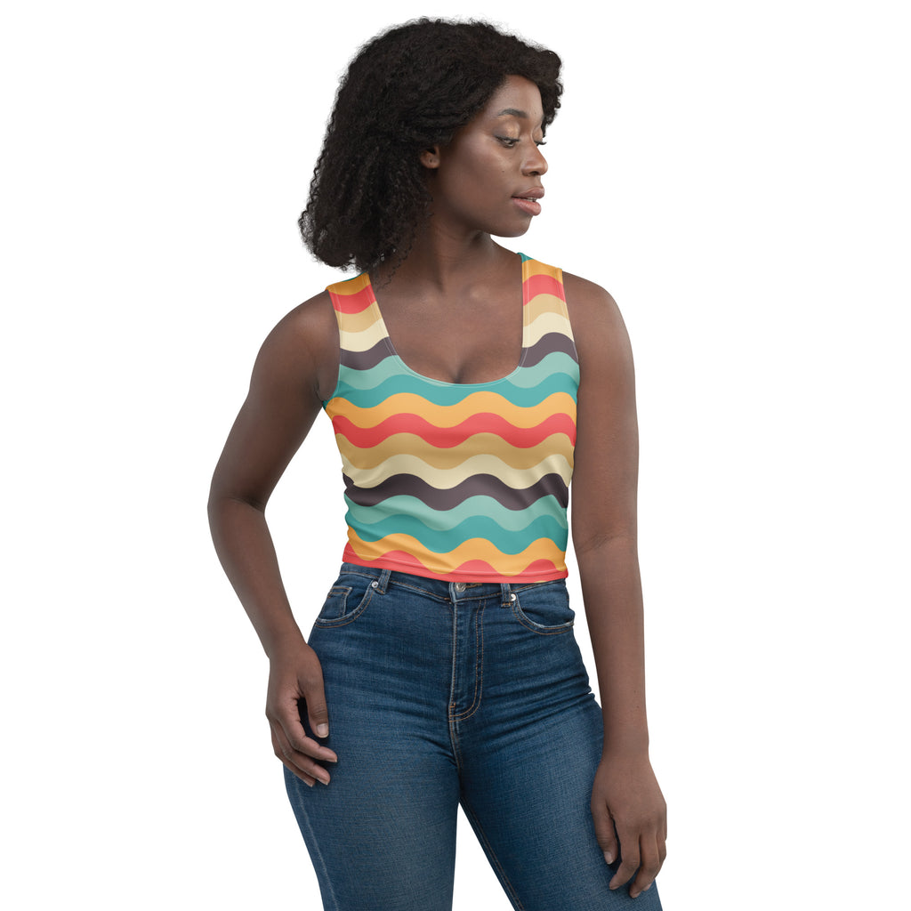 Women's Multicolor Wavy Stripe Buttery Soft Crop Top- Quick-Drying UPF 50+ Stretch Top