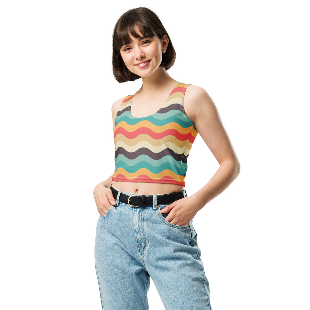 Women's Multicolor Wavy Stripe Buttery Soft Crop Top- Quick-Drying UPF 50+ Stretch Top