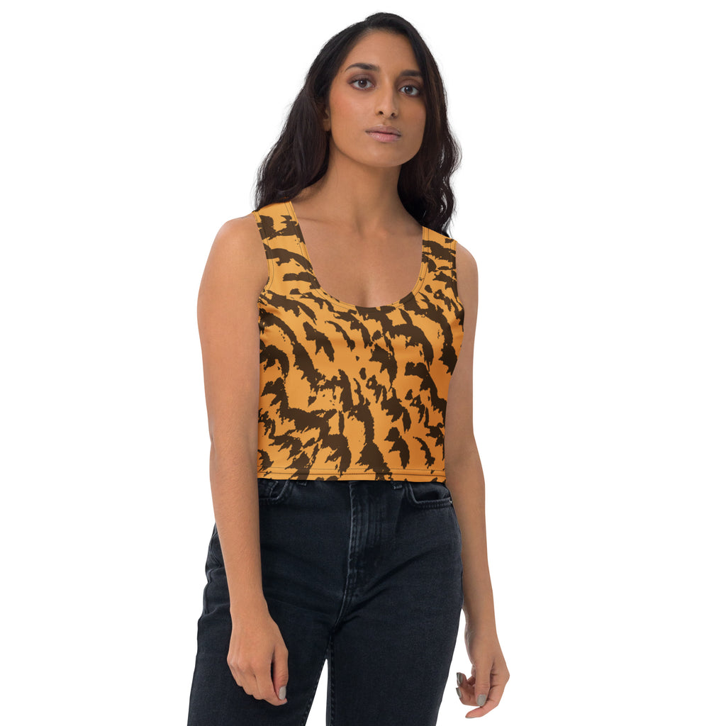 Women's Orange Tiger Print Buttery Soft Crop Top- Quick-Drying UPF 50+ Stretch Top