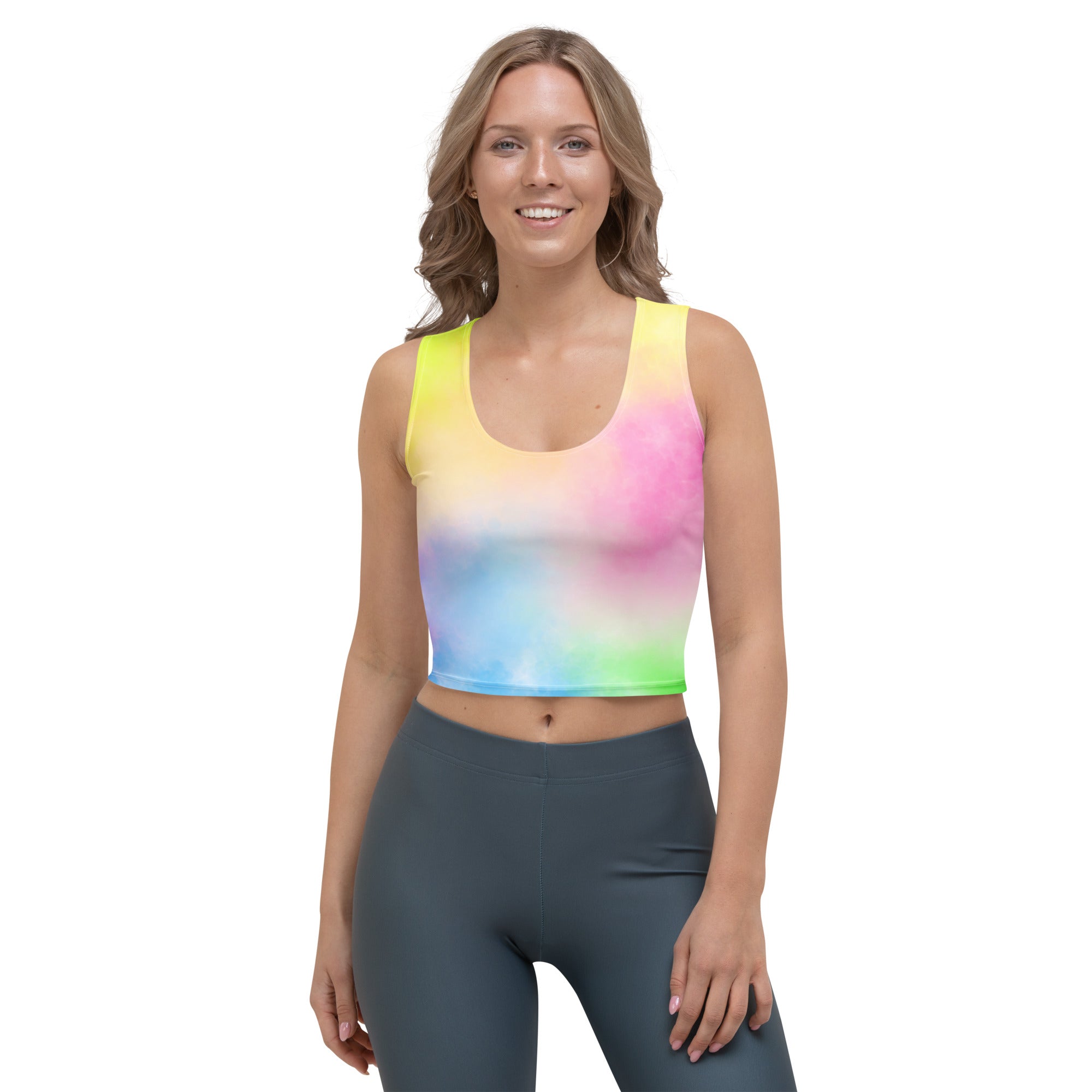 Women's Colorful Pastel Watercolor Buttery Soft Crop Top- Quick-Drying UPF 50+ Stretch Top