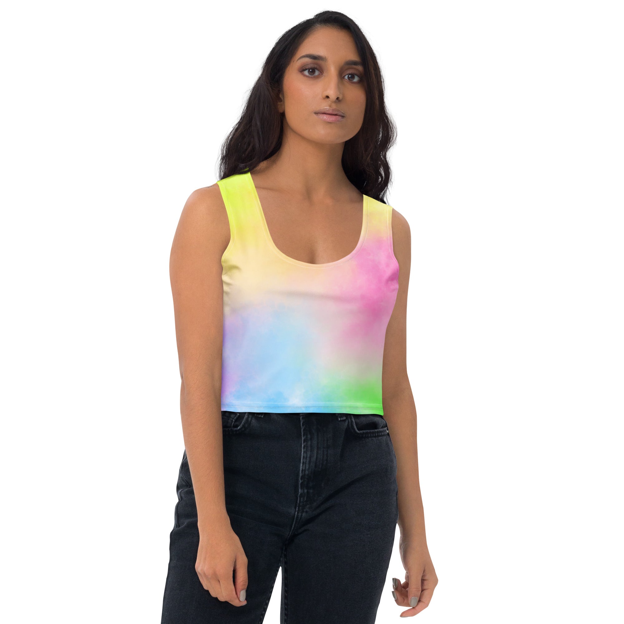 Women's Colorful Pastel Watercolor Buttery Soft Crop Top- Quick-Drying UPF 50+ Stretch Top