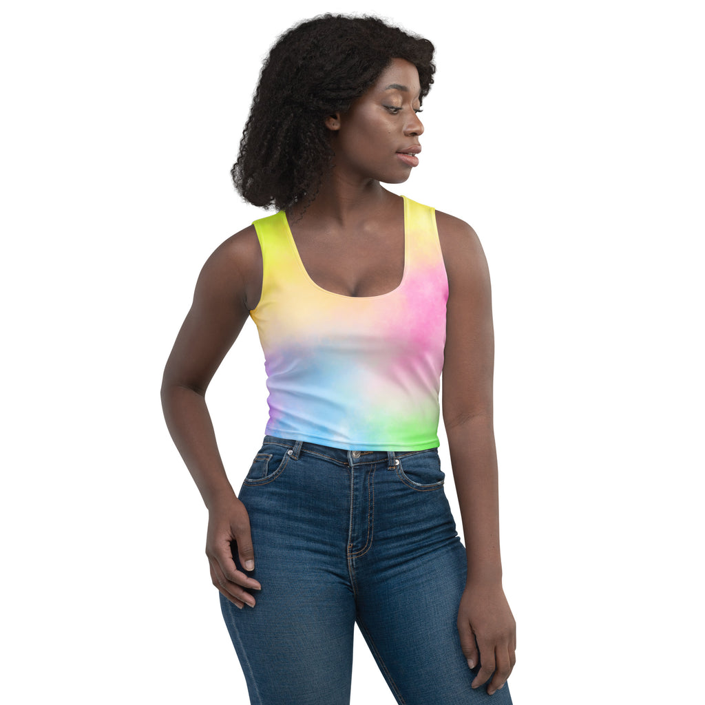 Women's Colorful Pastel Watercolor Buttery Soft Crop Top- Quick-Drying UPF 50+ Stretch Top